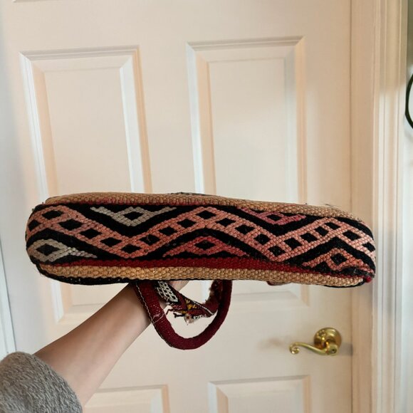 Vintage Anthropologie Kilim Carpet Bag Woven Tapestry Tote Sequin Boho Geometric - Picture 7 of 10